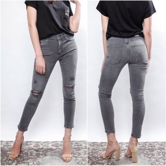 Agolde Sophie High Rise Distressed Crop Jeans in Washed Black Grey Size 30 - Picture 1 of 10